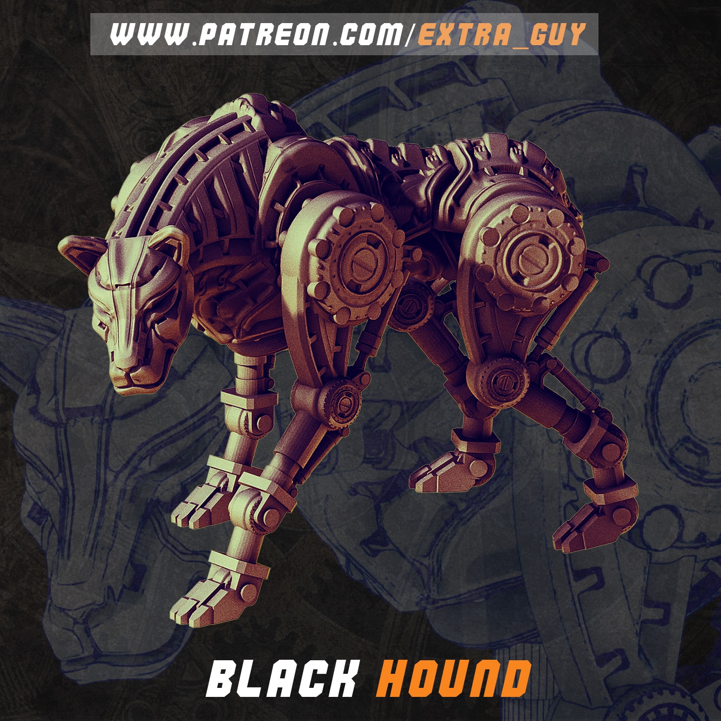 STEAMPUNK BLACK HOUND 28MM 40MM 3D PRINTABLE