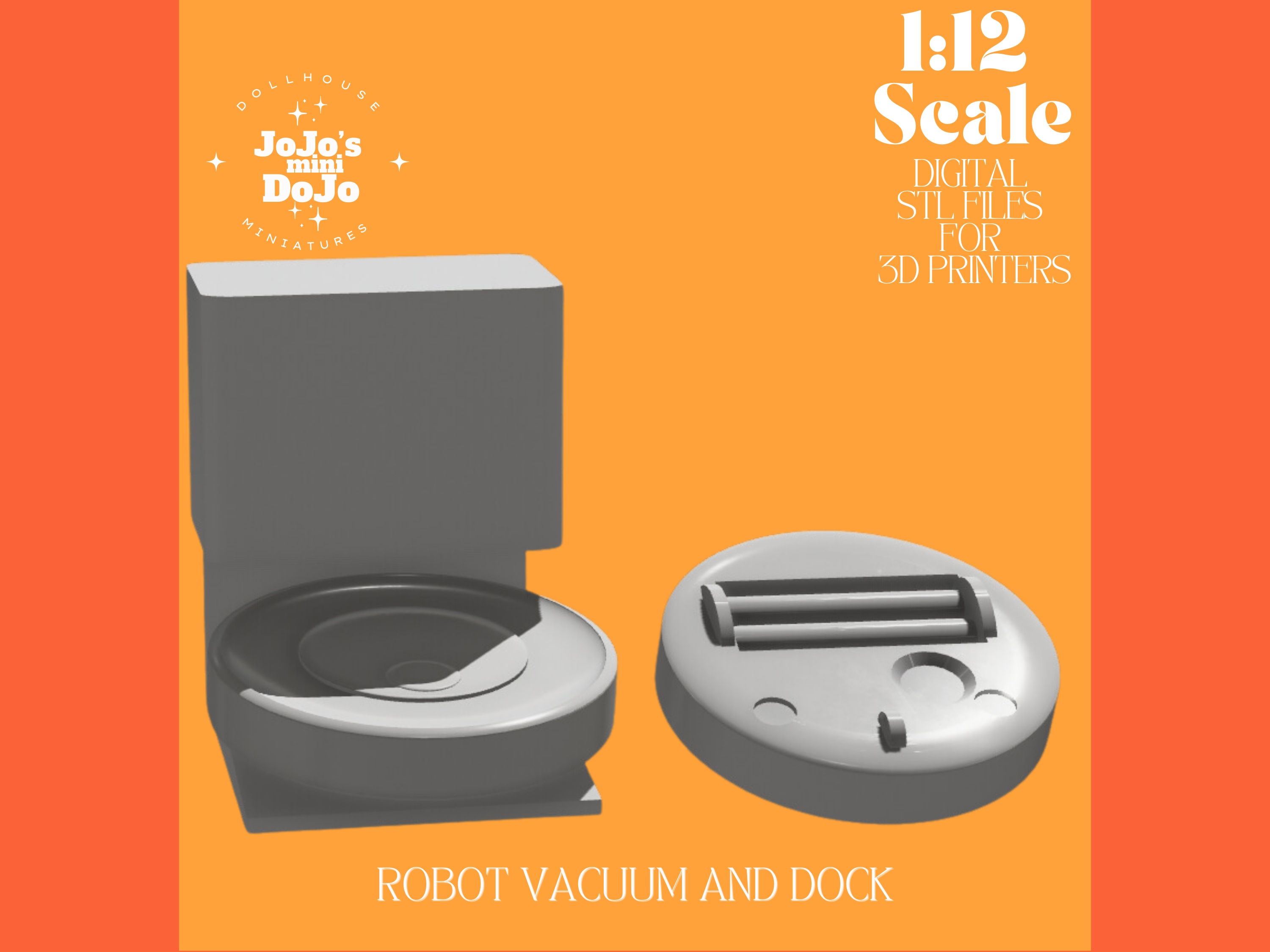 ROBOT VACUUM AND DOCK DOLLHOUSE FURNITURE & ACCESSORIES 1:12 SCALE 3D PRINTABLE STL