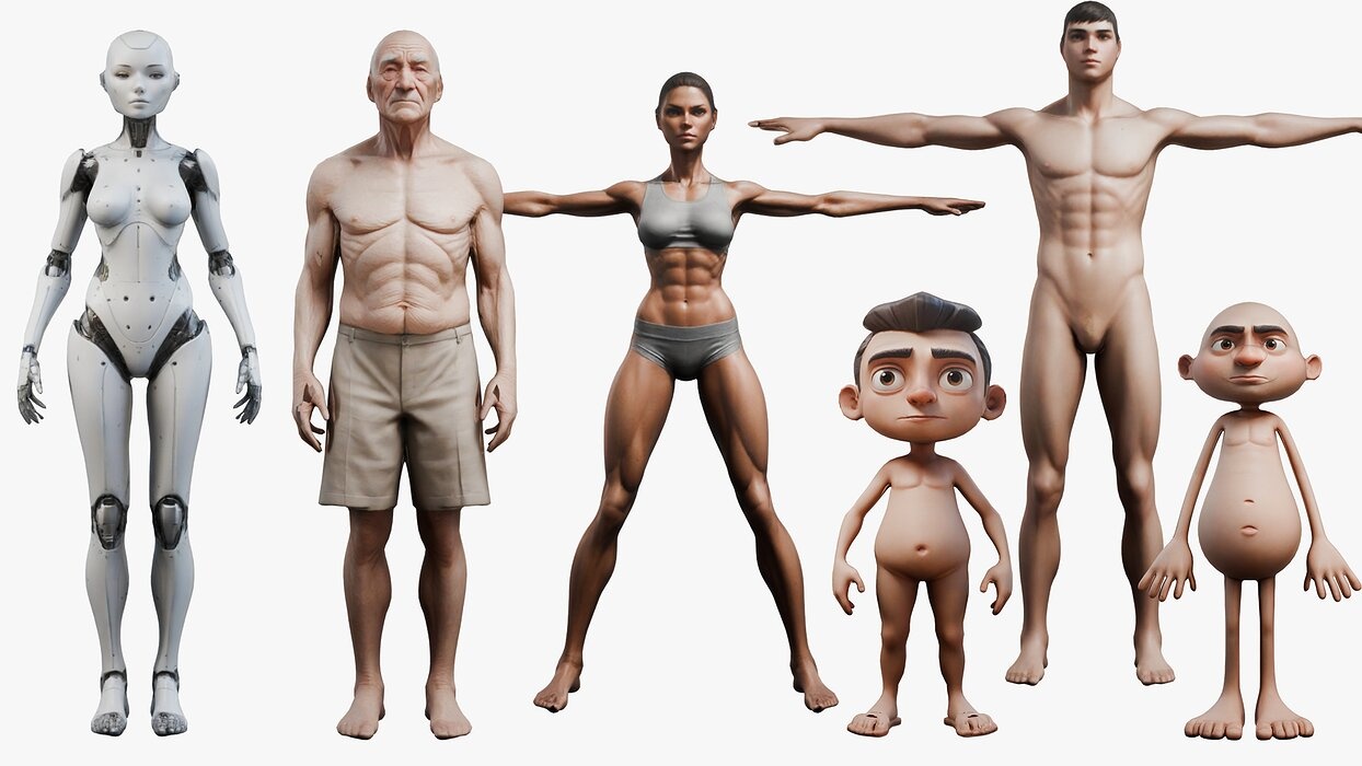 Diverse 3D Body Collection Female Robot Cartoon Kid  More