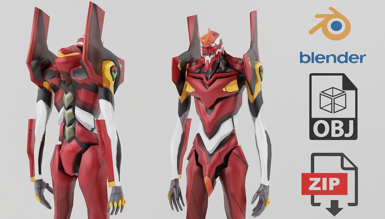 Evangelion EVA Unit 02 Textured Lowpoly