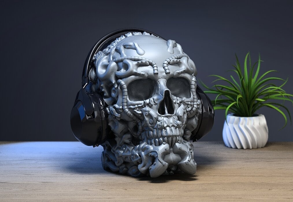 Robot Skull Headphone Stand  Cyborg Headset Stand