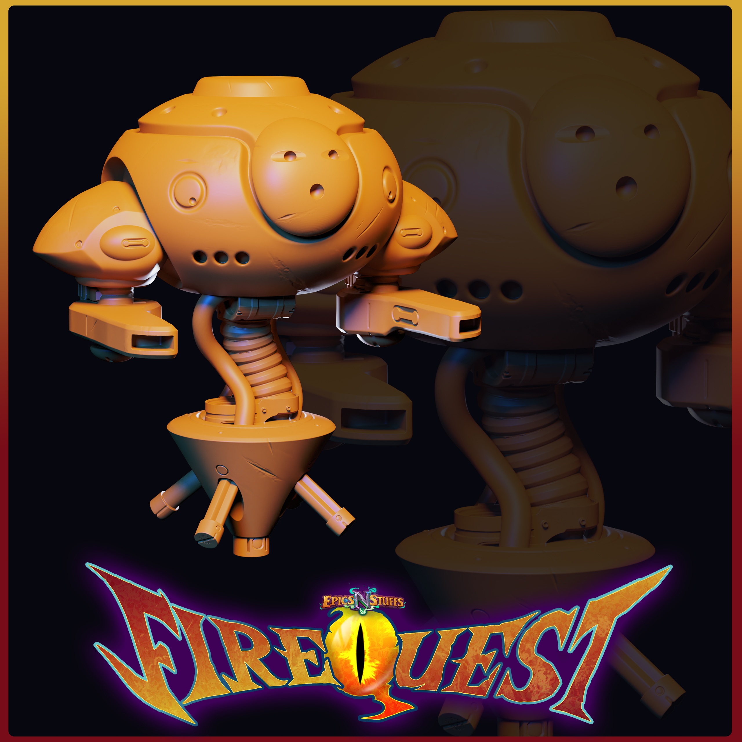 GUNNER ROBO, FIRE QUEST MINIATURE/STATUE - PRE-SUPPORTED