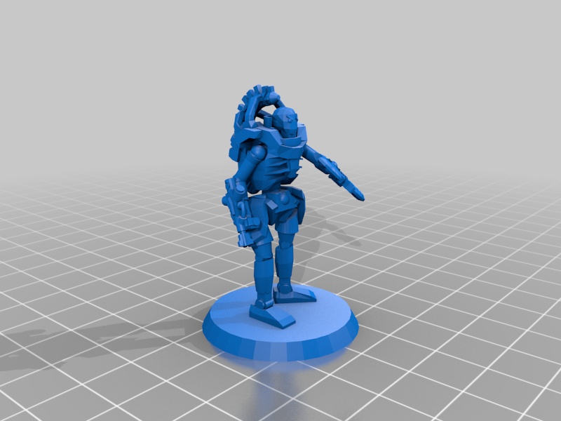 angry space skeleton robot with pistol and sword