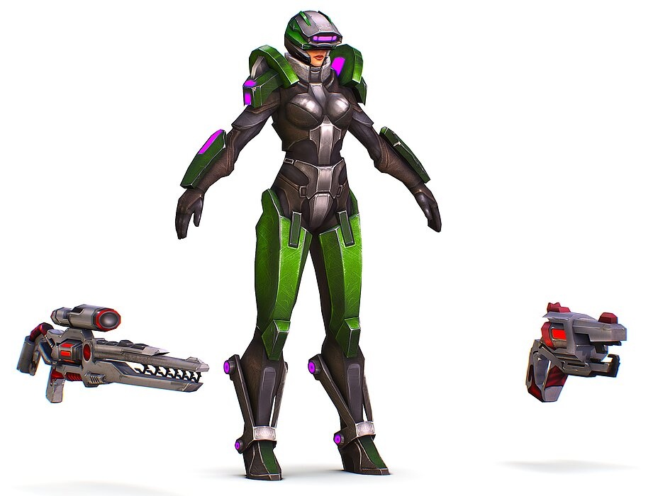 Cartoon Sci-Fi Cyborg Drone Sniper Soldier