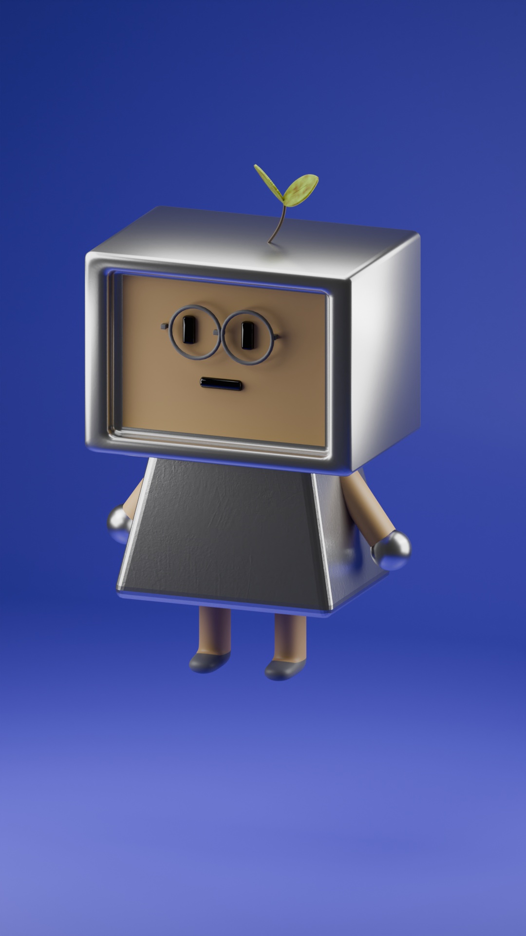 CUTE SIMPLE ROBOT WITH CUTE LEAF ON HEAD.