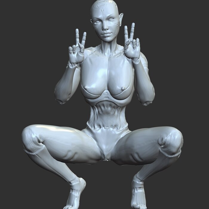 Half-Robot Woman in Lewd Pose 3D Print STL