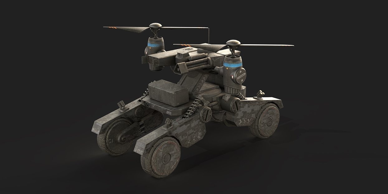 Tactical Wheeled UAV with Dual Propeller Lift System