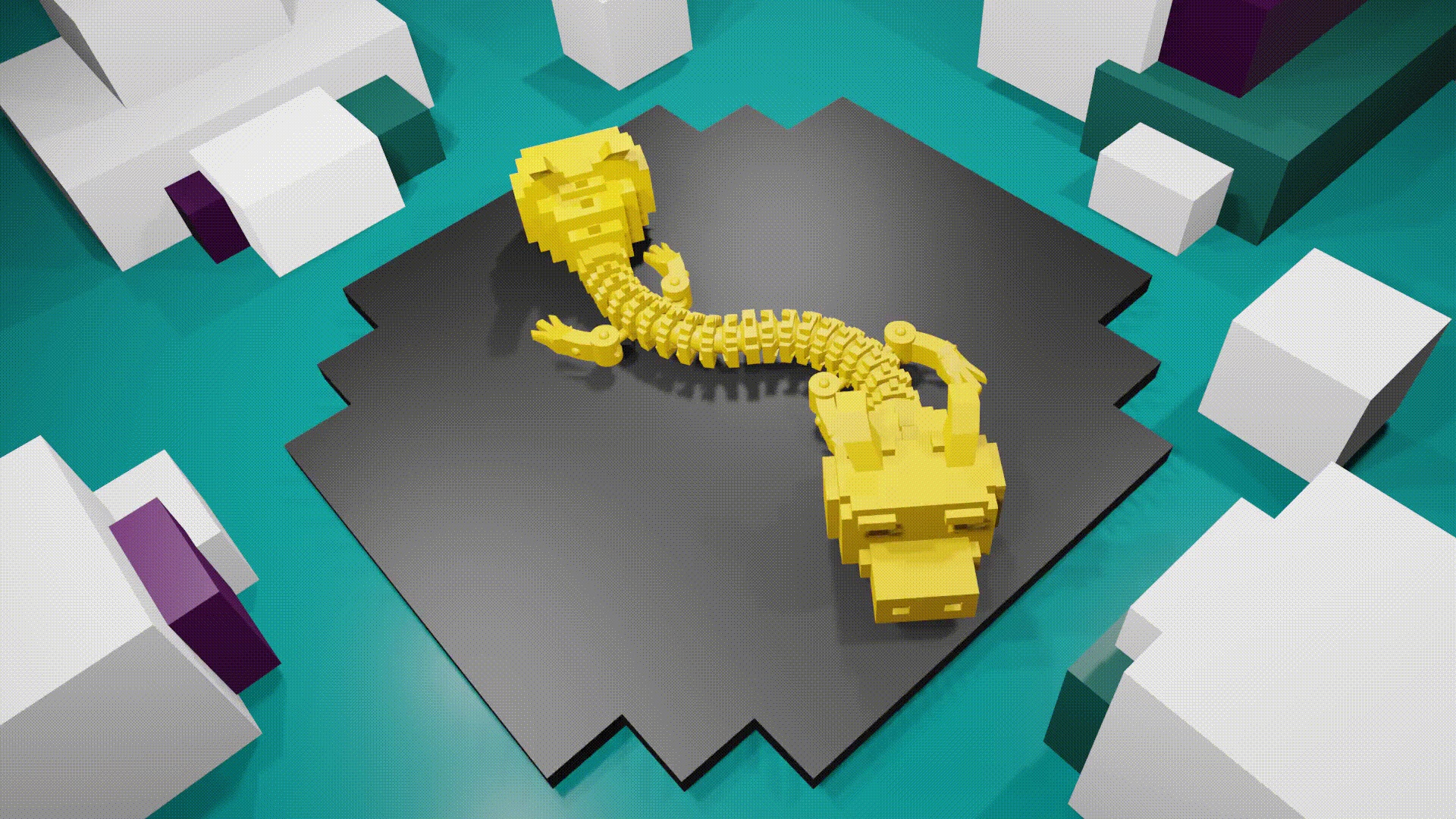 ARTICULATED TWO-HEADED PIXEL DRAGON