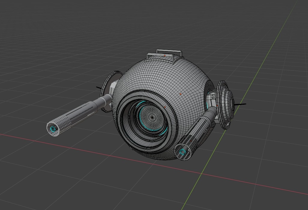 Aged Green Robot Sphere with Blue Light and Functional Details
