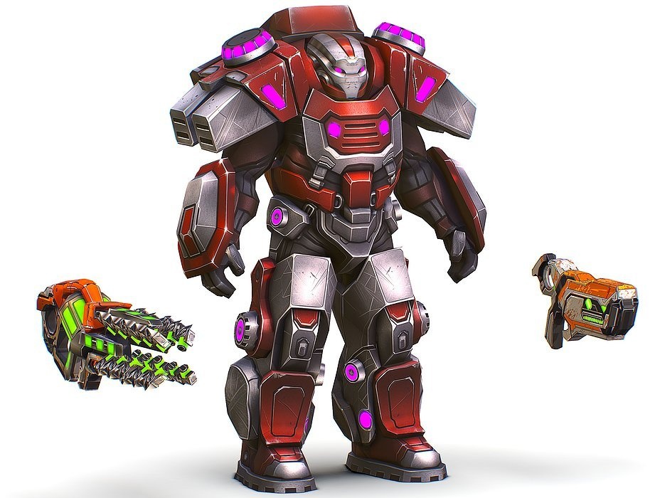 Cartoon Sci-Fi Cyborg Drone Heavy Machine Gunner