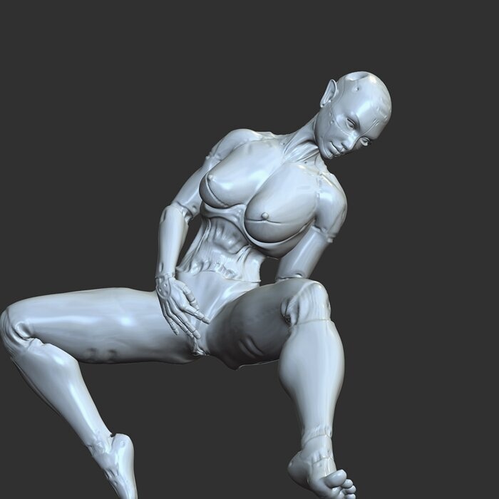 Cyberpunk Robot Girl Nude Erotic Pose STL Figure