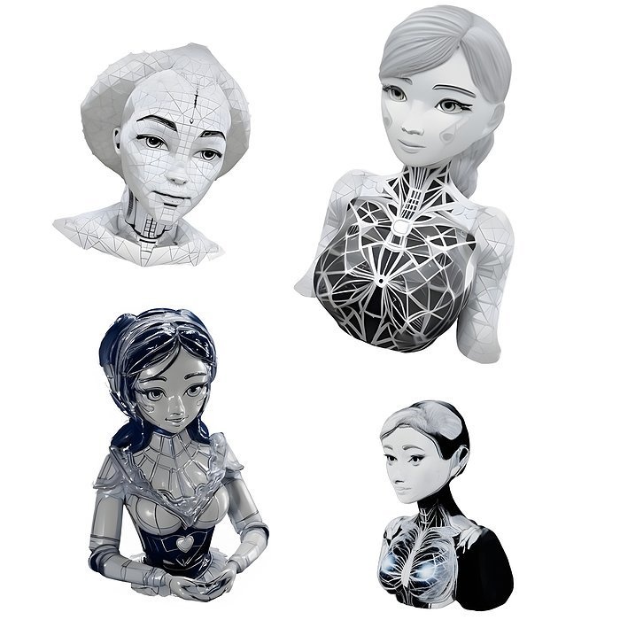 Cybernetic Beauty Series - Feminine Android Busts