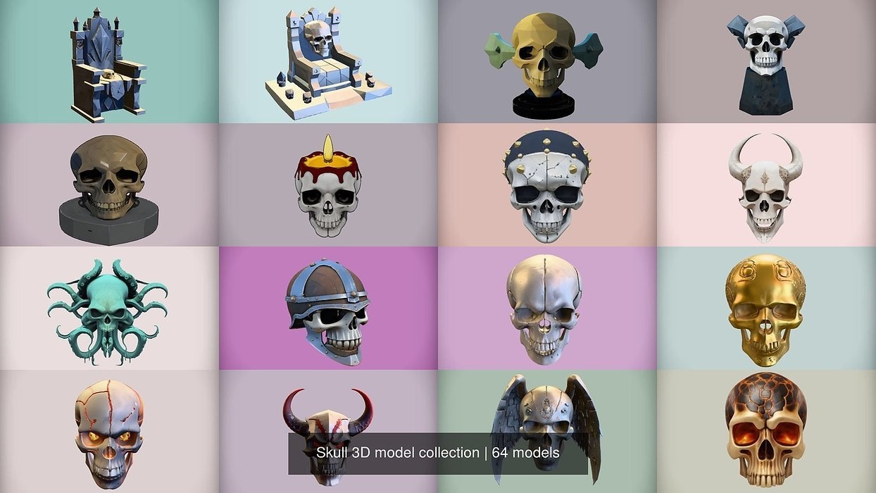 Skull 3D model collection for game ready