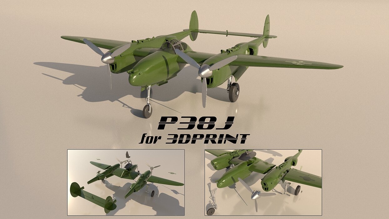 Airplane P38J for 3Dprint