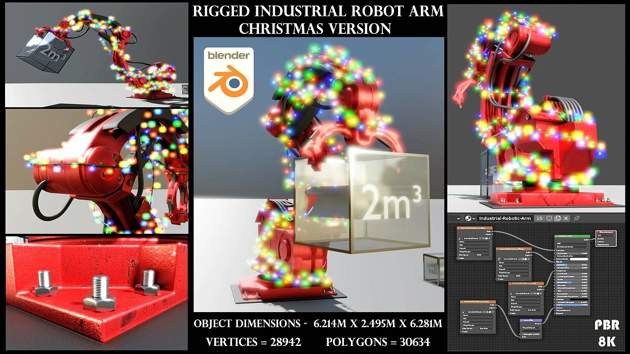 Rigged Industrial Robotic Arm Christmas Version