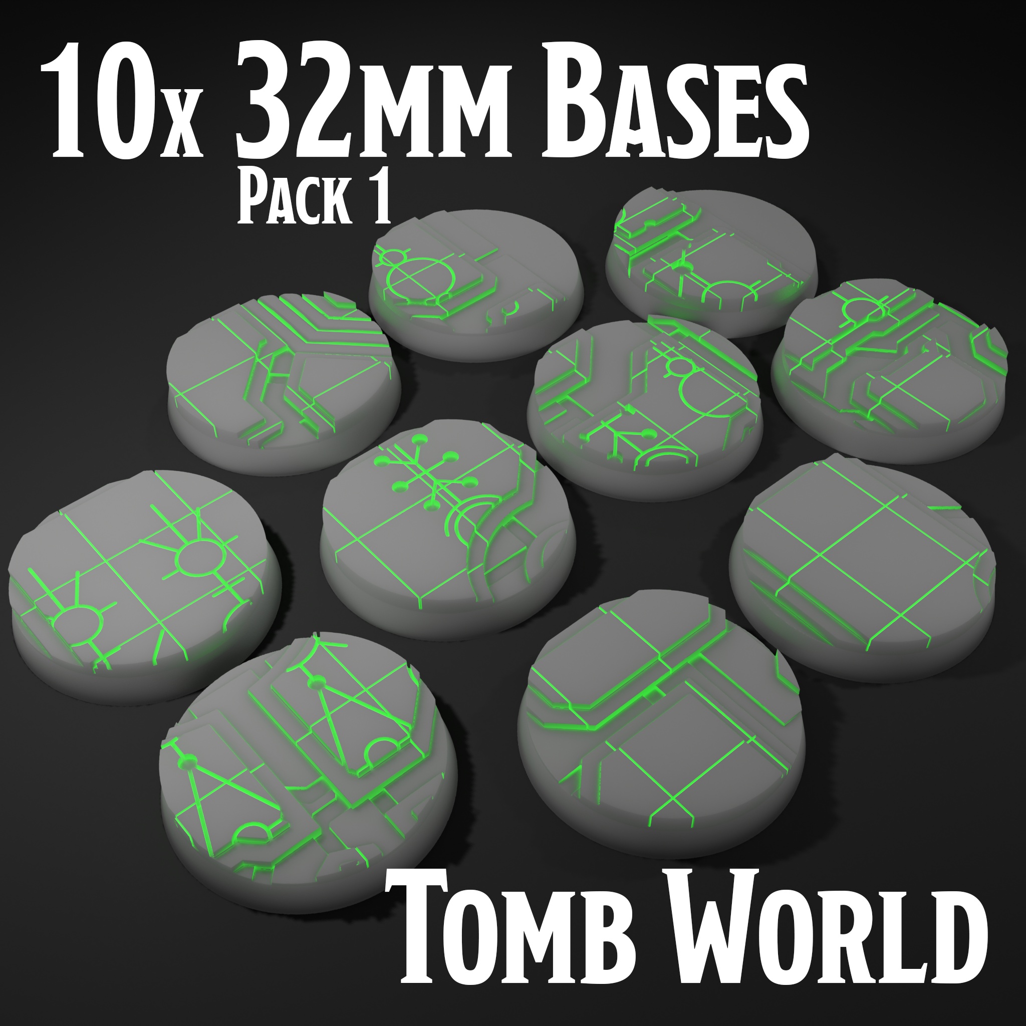 10 NECRON TOMB WORLD MINIATURE BASES - 32 MM - PACK 1