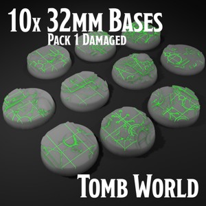 10 NECRON TOMB WORLD MINIATURE BASES - 32 MM - PACK 1 DAMAGED