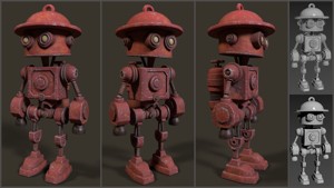 Stylized Cartoony Rusty Fireman Robot