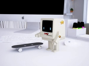 Macintosh robot with skateboard