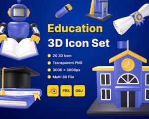 Education 3D icon Set UX UI Web Design Elements 3d rendering 