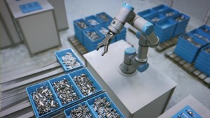 Industrial Robot Scene with Baskets Animated