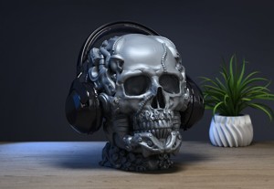 Robot Skull Headphone Stand  Cyborg Headset Stand