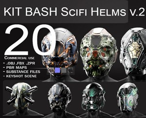 20 Scifi Helmets with Textures Ready for Games and 3D Softwares