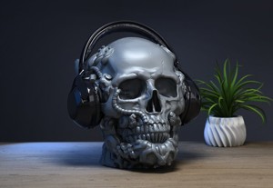 Robot Skull Headphone Stand  Cyborg Headset Stand