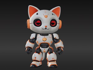 3D Model of Cute Robo Cat - Animated and Printable