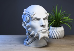 HUMA DRAGON ROBOT SCULPTURE, HUMAN ROBOT HEAD BUST, HUMAN ROBOT DRAGON HEAD STAND, PERFECT GAMER GIFT, A305 (2)