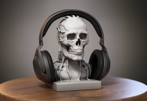 Robot Skull Headphone Stand  Cyborg Headset Stand