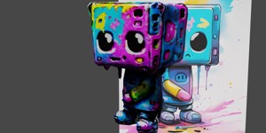  cartoon drawing of a tv with a paint splattered o
