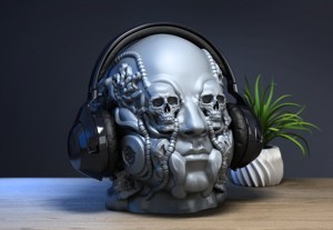 Robot Skull human Headphone Stand Cyborg Headset Stand