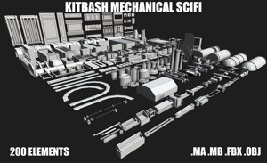 Kitbash Mechanical SciFi - 200 Element