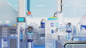Low Poly Industrial Factory with Machine
