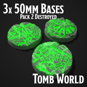 3 NECRON TOMB WORLD MINIATURE BASES - 50 MM - PACK 2 DESTROYED