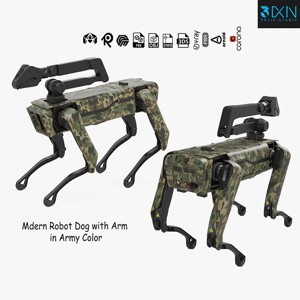 Modern Robot Dog with Arm in army color