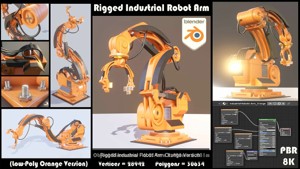 Rigged Industrial Robot Arm Alu Orange and Rusty Version