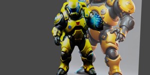 a robot with a glowing hand hero character art dan