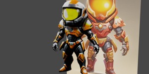 a robot with a helmet on warm color scheme art ren