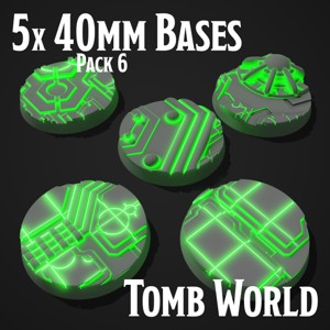 5 NECRON TOMB WORLD MINIATURE BASES - 40 MM - PACK 6