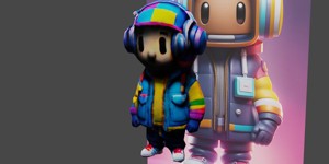 a robot with headphones and a jacket  full-body ch