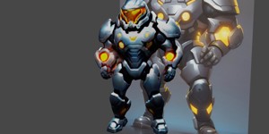 a robot with a glowing head and a glowing chest of