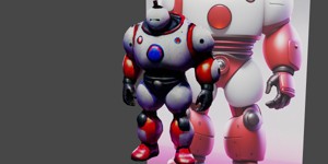 a robot with a red and white body pixar art 3d buc