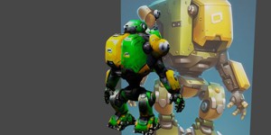  cartoon robot with a yellow and green body and a 