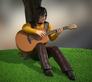 Duke Fleed playing guitar under the tree