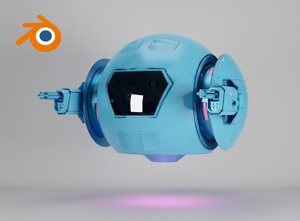 Blue Sci-fi drone with glowing pink elements