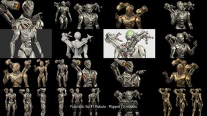 Futuristic Sci Fi Robots - Rigged