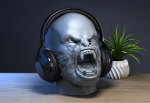 HUMAN GORILLA HEADPHONE STAND, CYBORG HEADSET STAND PERFECT GAMER GIFT SCI-FI FANS GIFT ROBOT SKULL HEADPHONE HOLDER A310 (1)
