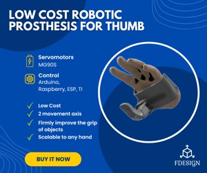 LOW COST PROFESSIONAL PROSTHESIS WITH ROBOTIC THUMB FOR AMPUTATED LEFT HAND - PROTESIS PROFESIONAL DE BAJO COSTO CON PULGAR ROBOTICO PARA MANO IZQUIERDA AMPUTADA
